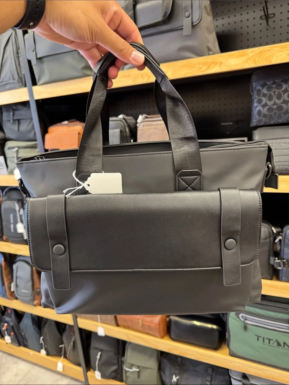 Men's Black Two-Tone Carryall Briefcase - Sleek Professional Bag